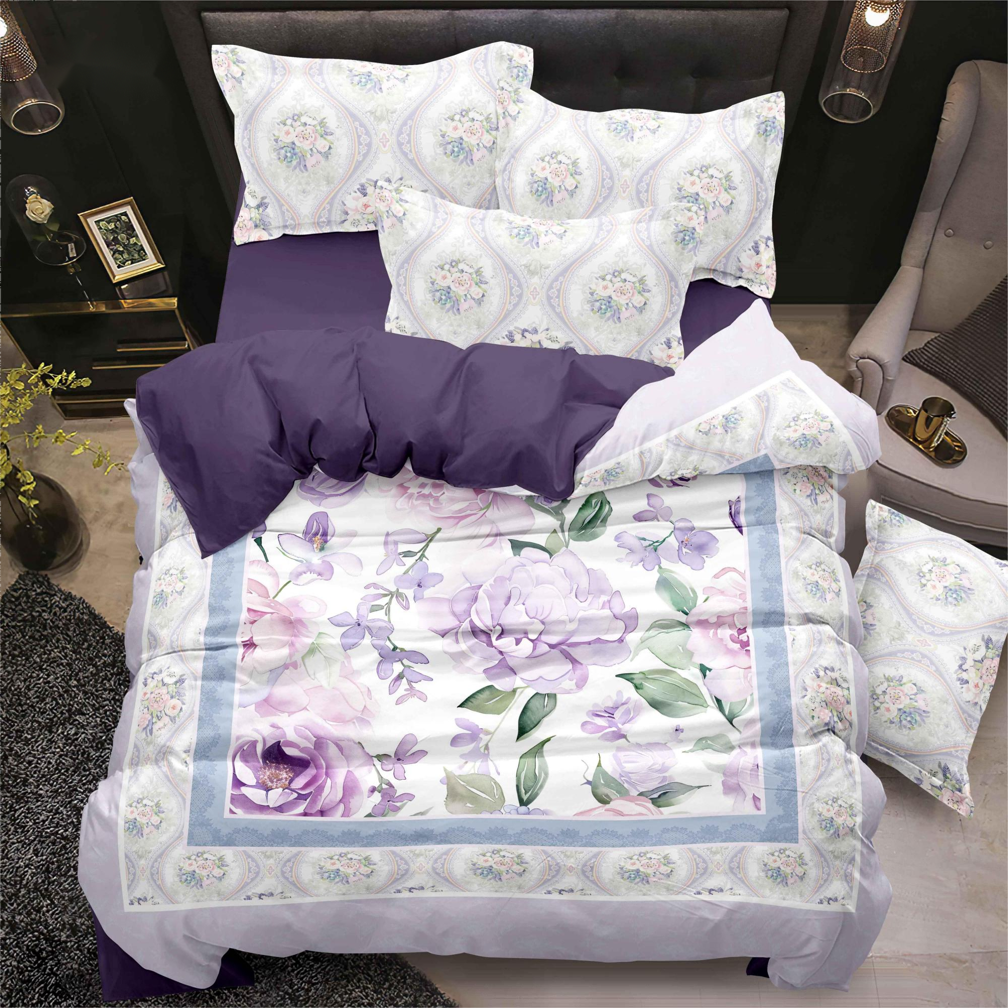 Purpura Floral Digital Print Sheet Statuto