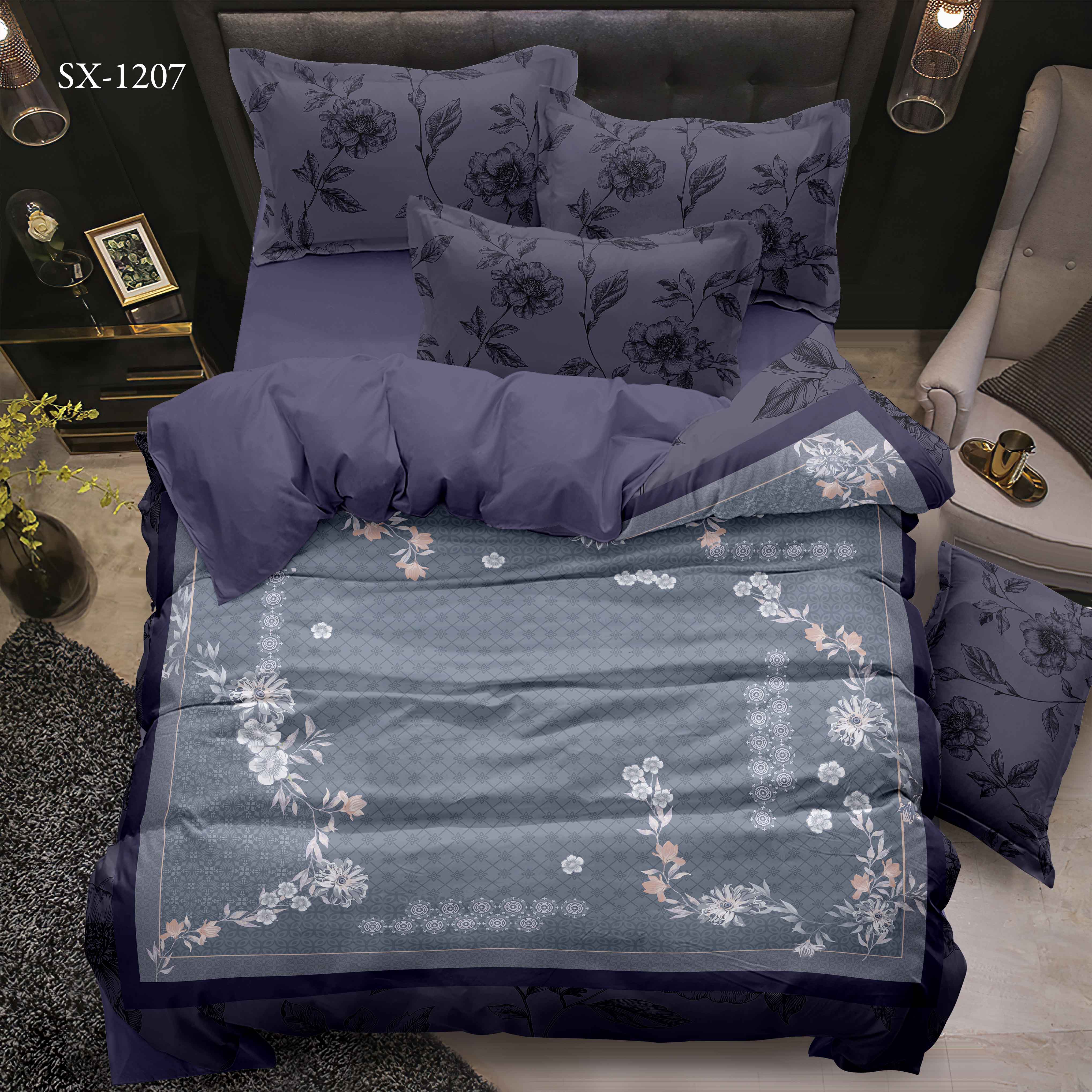 5D digital typis lectum sheet set in floralibus terminum et geometrica exemplar consilium