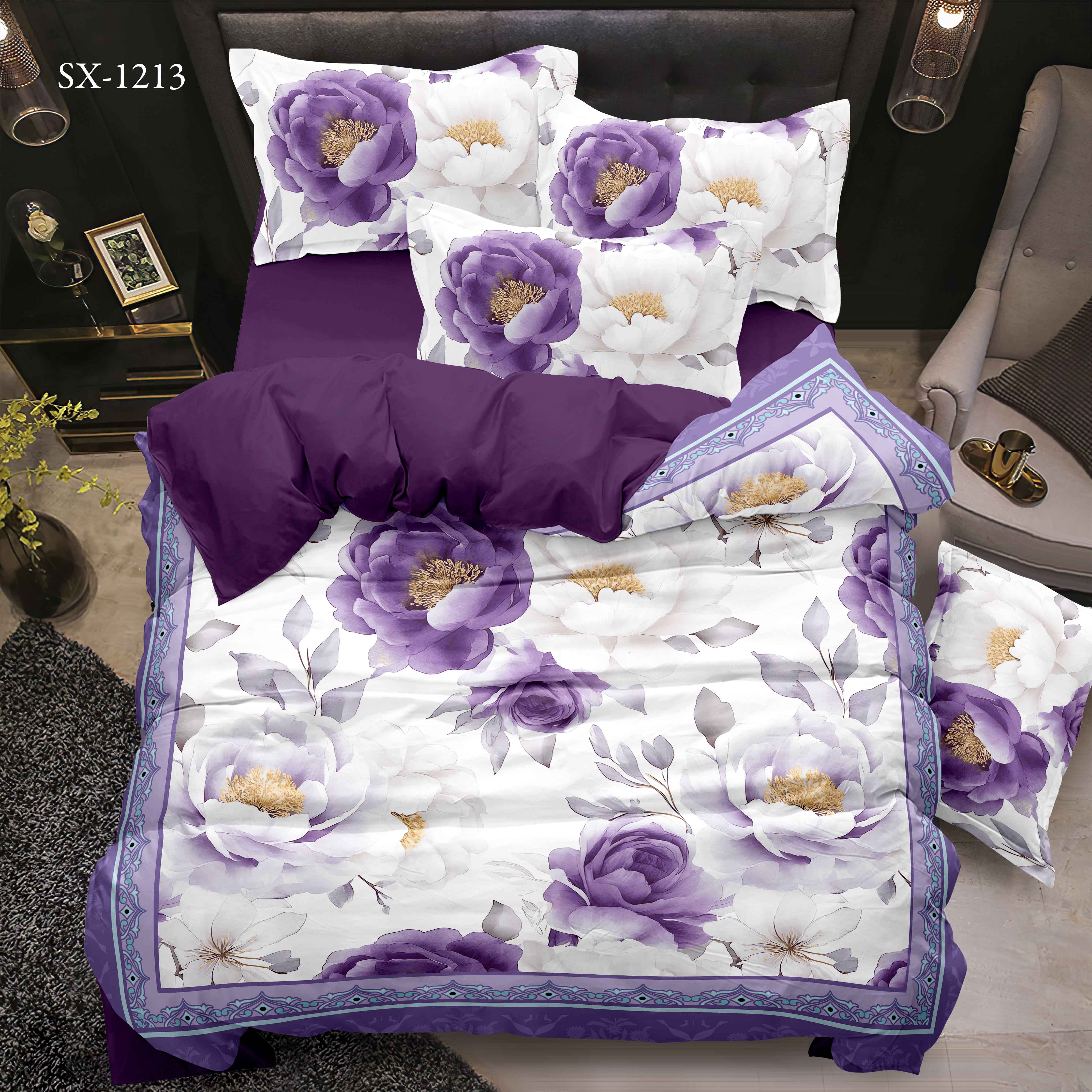 5D digital typis lectum sheet set floralibus cum purpura Peoneoony et exornantur Terminus Design