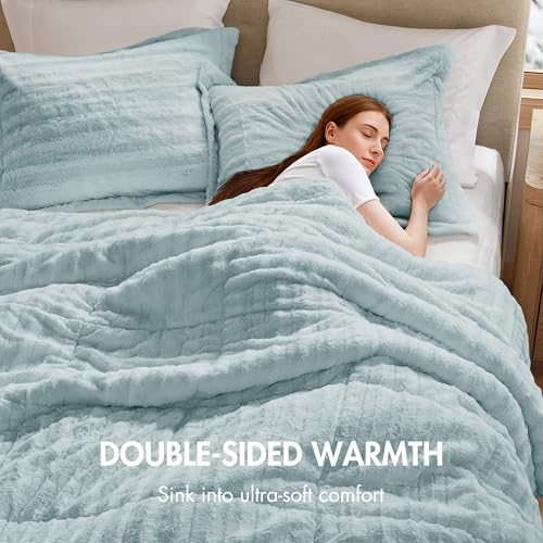 Faux Fur Duvet Cover Set, Ultra-Soft Plush Stramenta cum Ribbed textura, Cosy Luxuria Paraclitus Cover Set