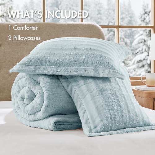 Faux Fur Duvet Cover Set, Ultra-Soft Plush Stramenta cum Ribbed textura, Cosy Luxuria Paraclitus Cover Set