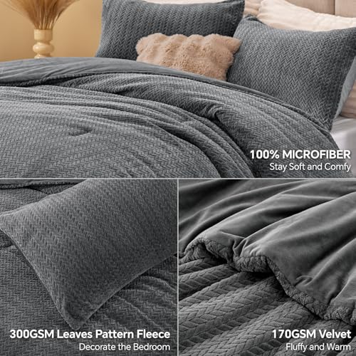 Reversibilis Knitted Flannel & Velvet Paraclitus Set - 3D Folium Texture III-Piece Stramenta Pone