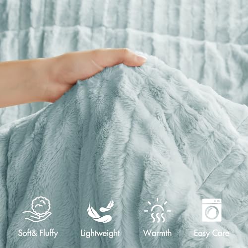 Faux Fur Duvet Cover Set, Ultra-Soft Plush Stramenta cum Ribbed textura, Cosy Luxuria Paraclitus Cover Set