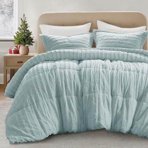 Faux Fur Duvet Cover Set, Ultra-Soft Plush Stramenta cum Ribbed textura, Cosy Luxuria Paraclitus Cover Set