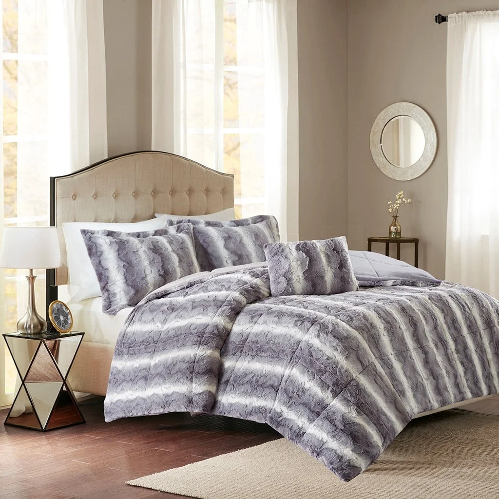 Faux Mink Fur Duvet Cover Set, Quilted Plush Stramenta Pone Molli Microfiber Faux Fur, Cozy Modern Consolator Cover Set