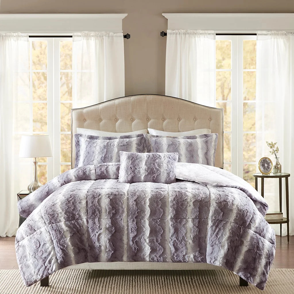 Faux Mink Fur Duvet Cover Set, Quilted Plush Stramenta Pone Molli Microfiber Faux Fur, Cozy Modern Consolator Cover Set